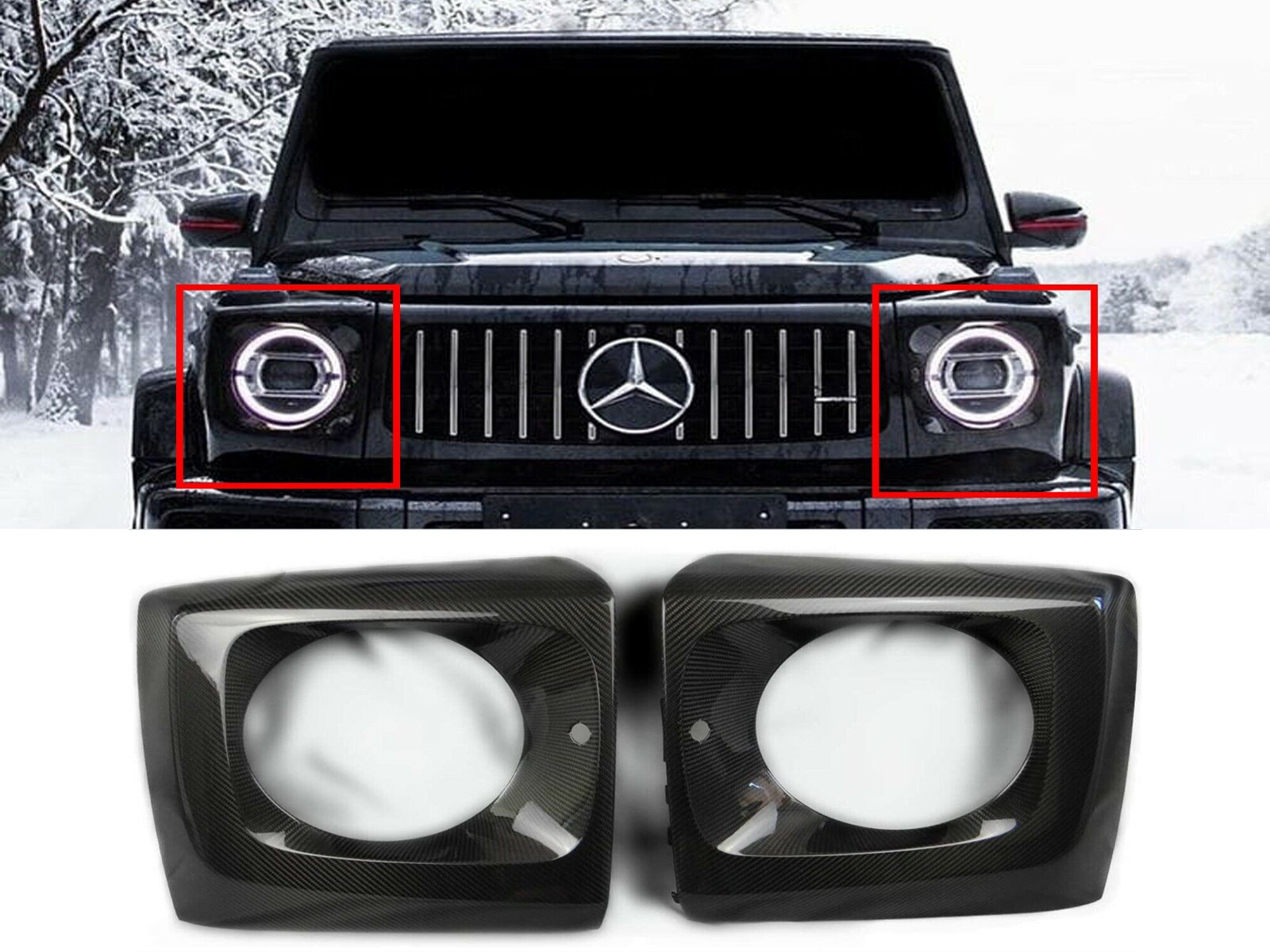 Carbon Fiber Front Headlight Covers for Mercedes-Benz W463A G-Class